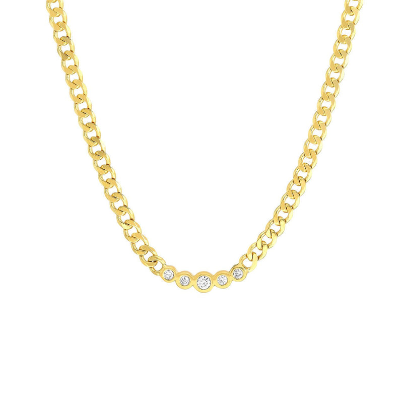 14K Gold Graduated Diamond Bezel Curb Chain Necklace