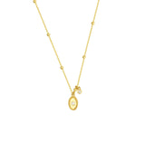 14K Gold Diamond Oval Bead Frame Pendant Necklace