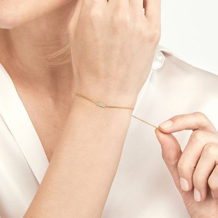 14K Gold Mini Diamond Dog Tag Bracelet