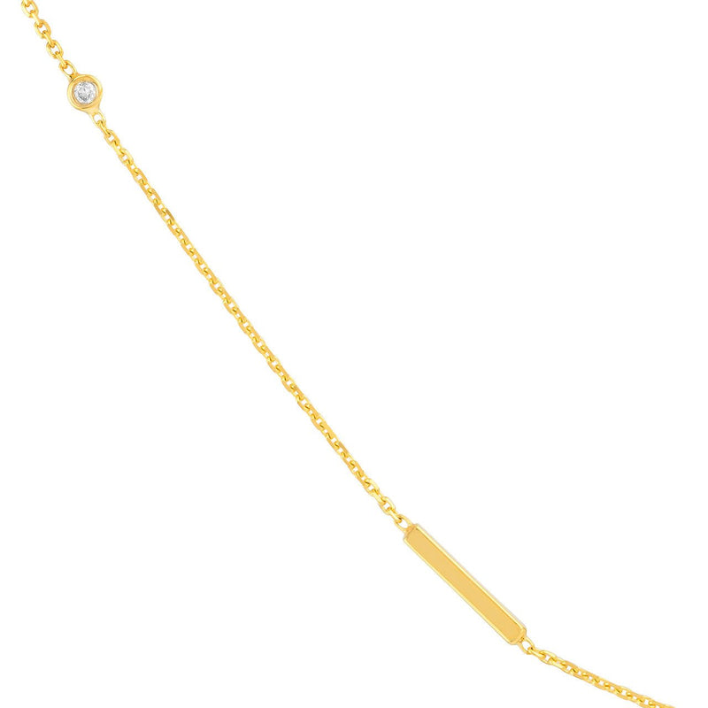 14K Gold Diamond Bezel and Bar Necklace
