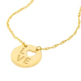 14K Gold Cutout Heart Love Disc Pendant