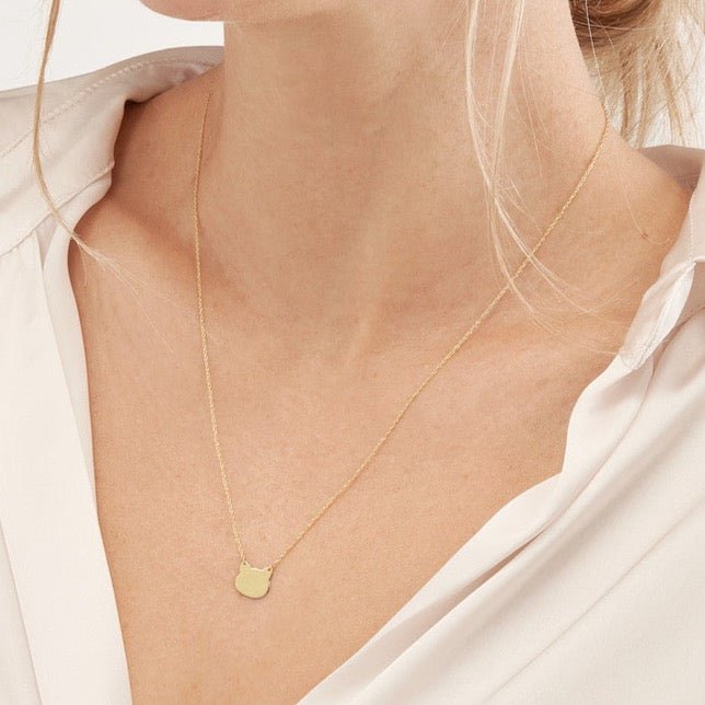 14K Gold Mini Cat Head Pendant