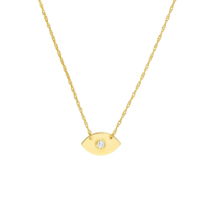 14K Gold Diamond Evil Eye Pendant Necklace