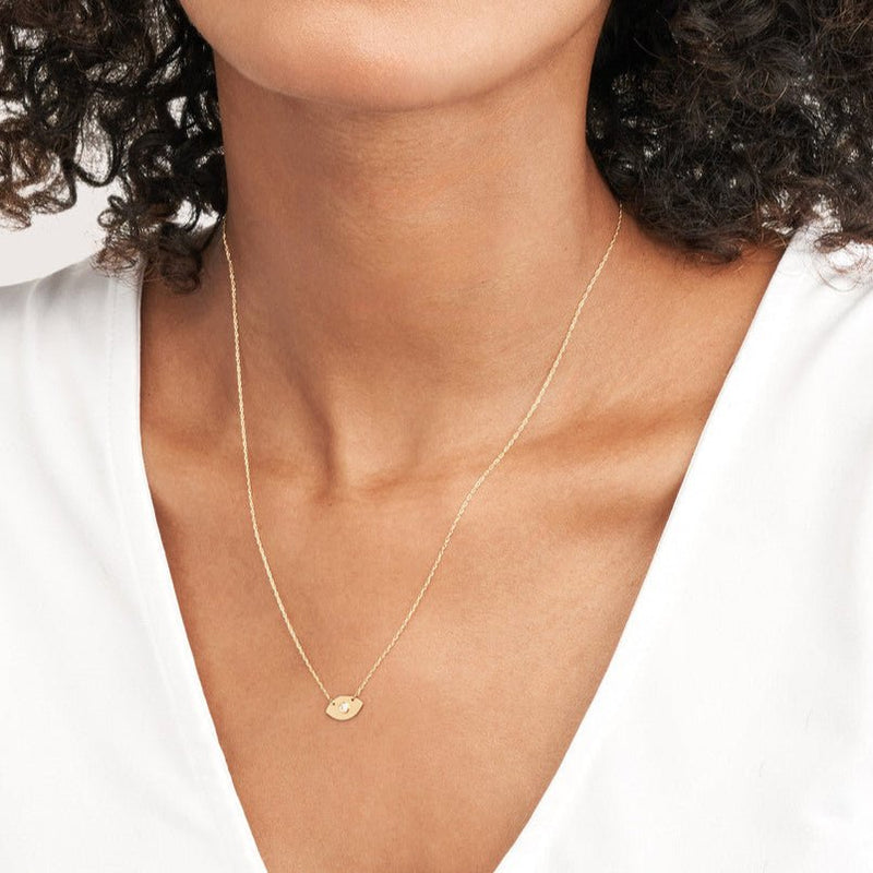 14K Gold Diamond Evil Eye Pendant Necklace