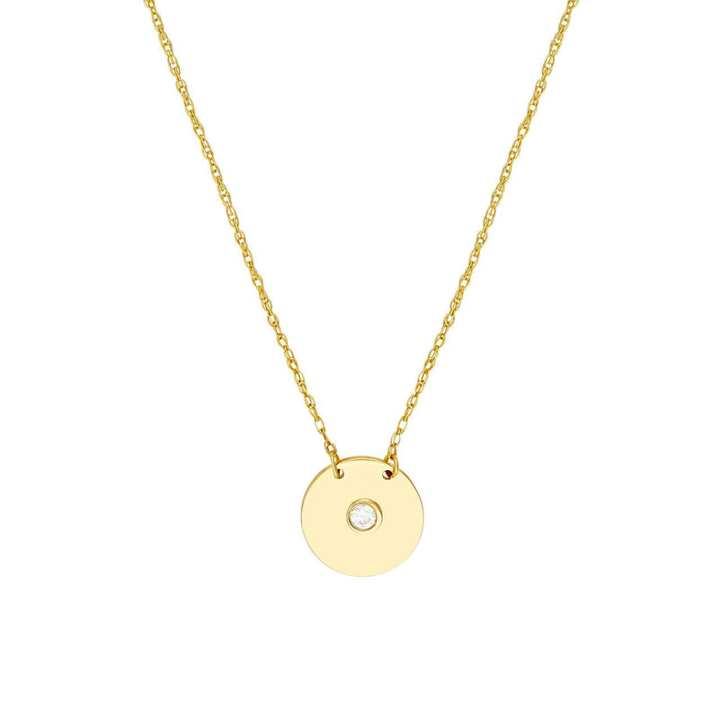 14K Gold Diamond Bezel Disk Pendant Necklace