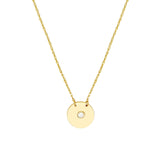 14K Gold Diamond Bezel Disk Pendant Necklace