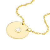 14K Gold Diamond Bezel Disk Pendant Necklace