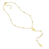 14K Gold Virgin Mary with Cross Beaded Necklace