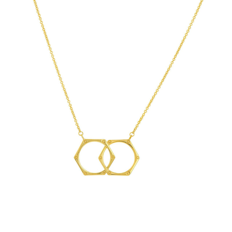 14K Gold Interlocking Hexagon Rings Pendant Necklace
