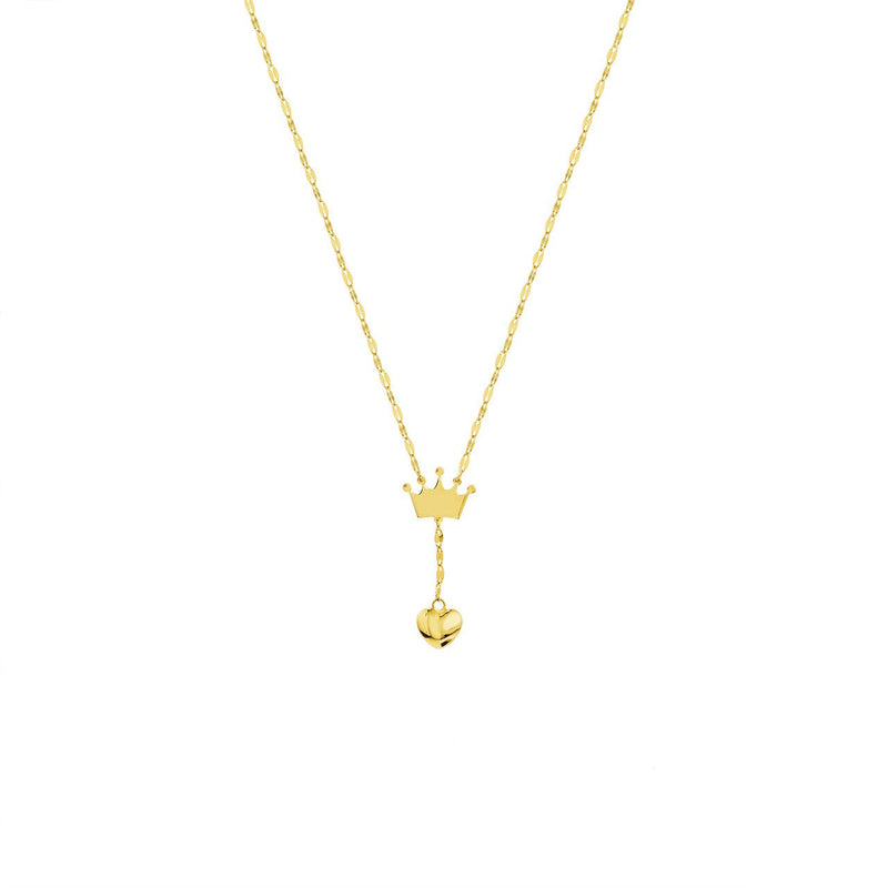 14K Gold Children's Crown & Bubble Heart Drop Necklace