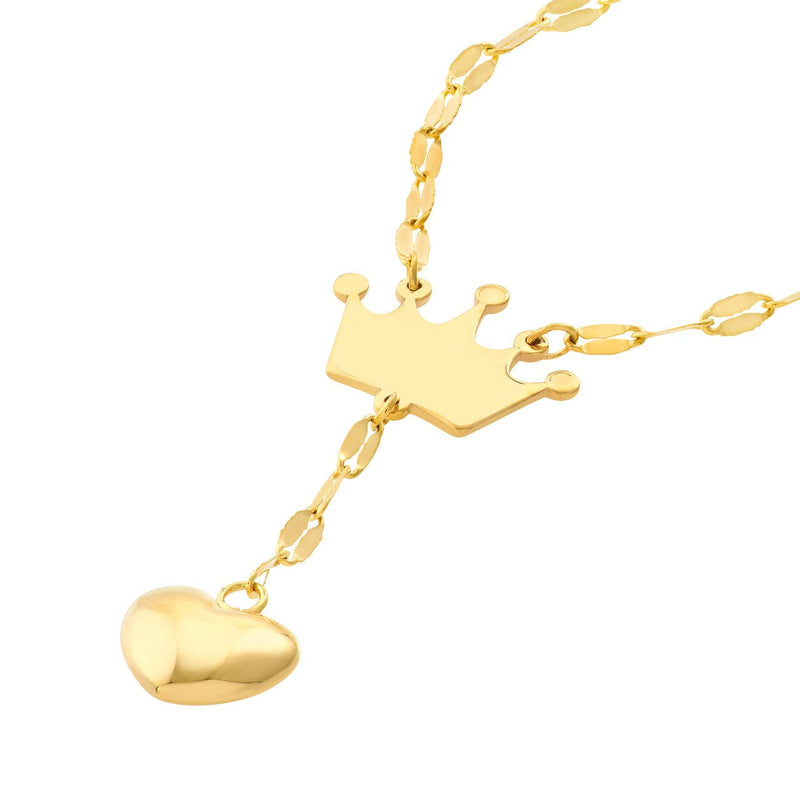 14K Gold Children's Crown & Bubble Heart Drop Necklace