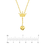 14K Gold Children's Crown & Bubble Heart Drop Necklace