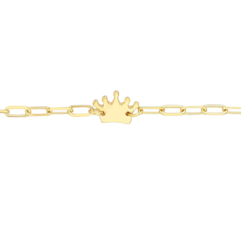 14K Gold Crown Charm Paper Clip Bracelet