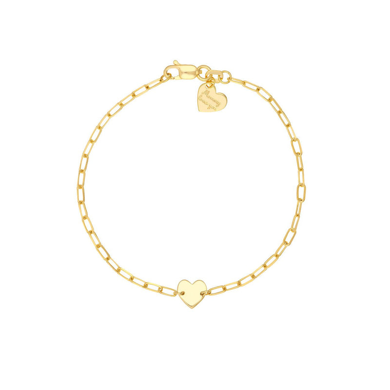 14K Gold Heart Charm Paper Clip Bracelet