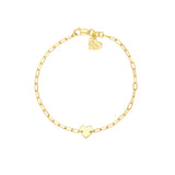 14K Gold Heart Charm Paper Clip Bracelet