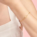 14K Gold Heart Charm Paper Clip Bracelet