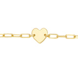 14K Gold Heart Charm Paper Clip Bracelet