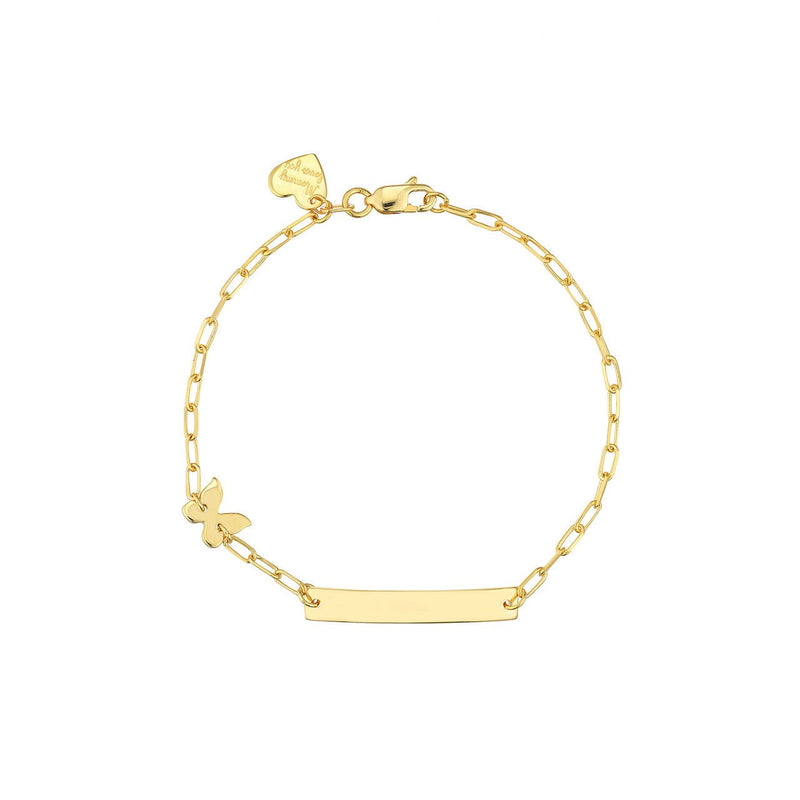 14K Gold Paper Clip Chain ID Butterfly Bracelet