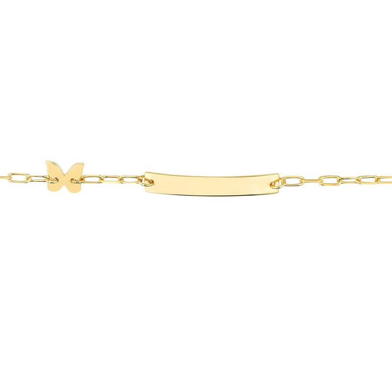14K Gold Paper Clip Chain ID Butterfly Bracelet