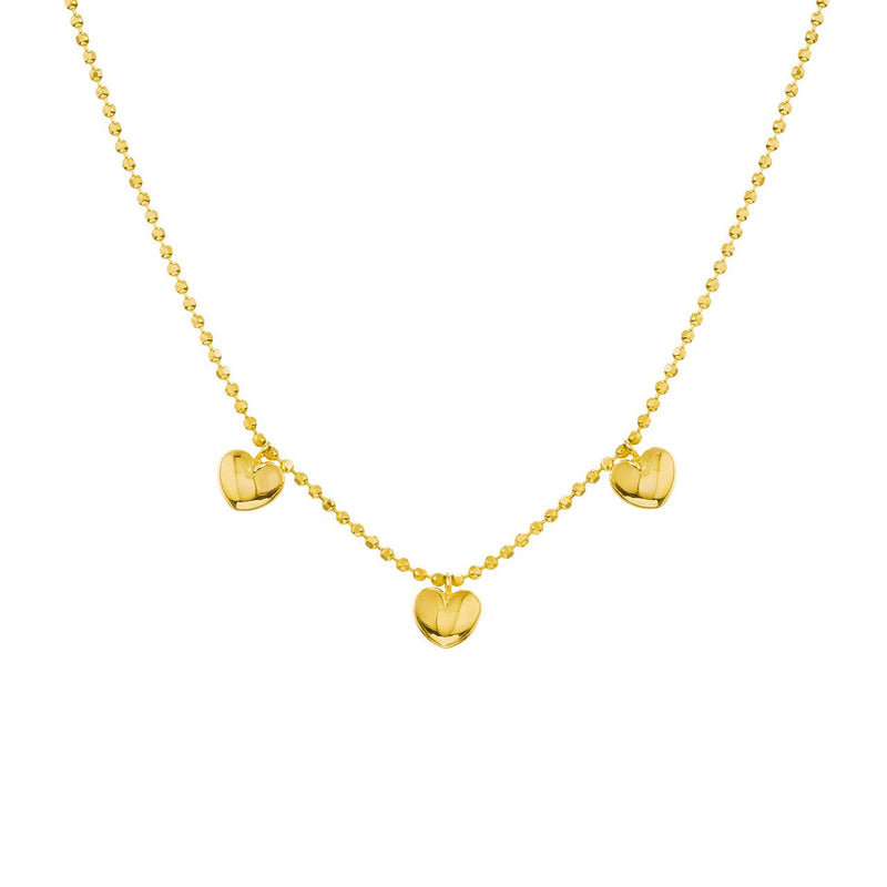 14K Gold Children's Three Bubble Heart Bead Necklace