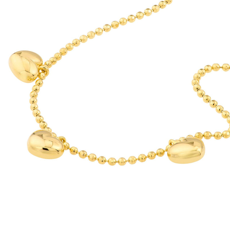 14K Gold Children's Three Bubble Heart Bead Necklace
