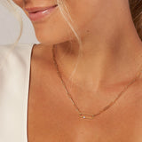 14K Gold Diamond Bezel Paper Clip Pendant Necklace