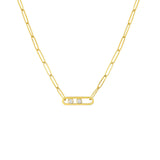 14K Gold Two Diamond Bezel Paper Clip Necklace