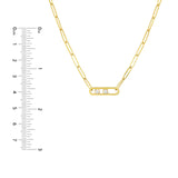 14K Gold Two Diamond Bezel Paper Clip Necklace