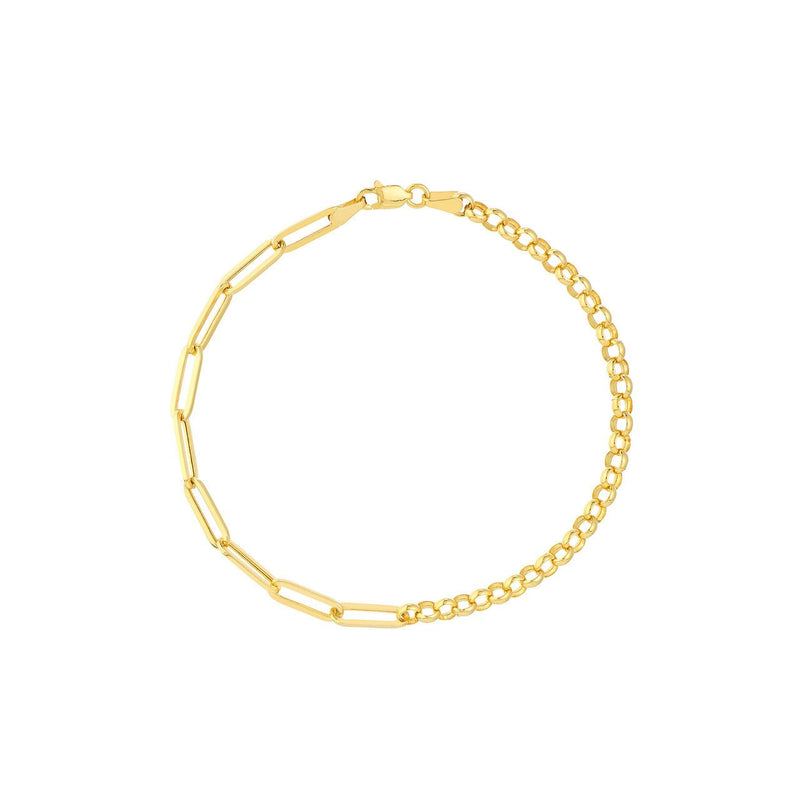 14K Gold Half Paper Clip Half Rolo Chain Bracelet