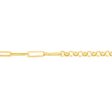 14K Gold Half Paper Clip Half Rolo Chain Bracelet
