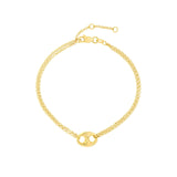 14K Gold Double Chain with Puff Mariner Link Charm Bracelet