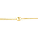 14K Gold Double Chain with Puff Mariner Link Charm Bracelet