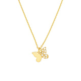 14K Gold Half Diamond Butterfly Pendant Necklace