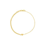 14K Gold Half Paper Clip Half Double Rolo Chain Heart Bracelet