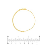 14K Gold Half Paper Clip Half Double Rolo Chain Heart Bracelet