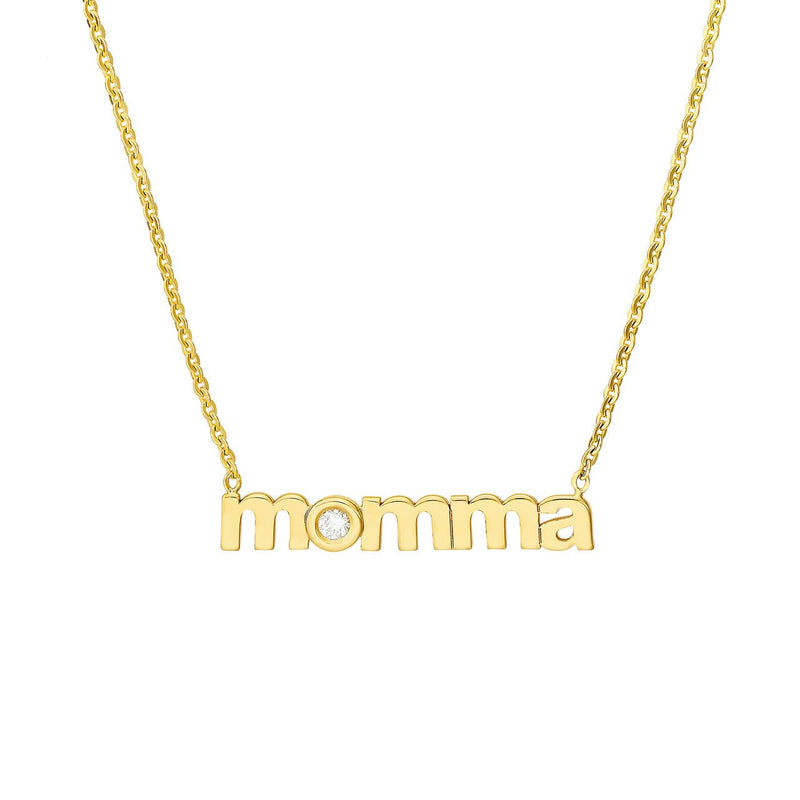 14K Gold Lowercase Diamond Momma Necklace