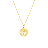 14K Gold Fluted Palm Tree Disc Pendant Necklace