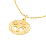 14K Gold Fluted Palm Tree Disc Pendant Necklace