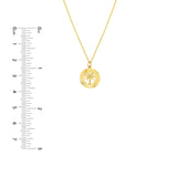 14K Gold Fluted Palm Tree Disc Pendant Necklace