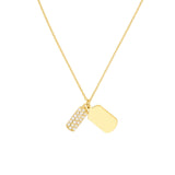 14K Gold Mini Double Dog Tag Diamond Pendant Necklace