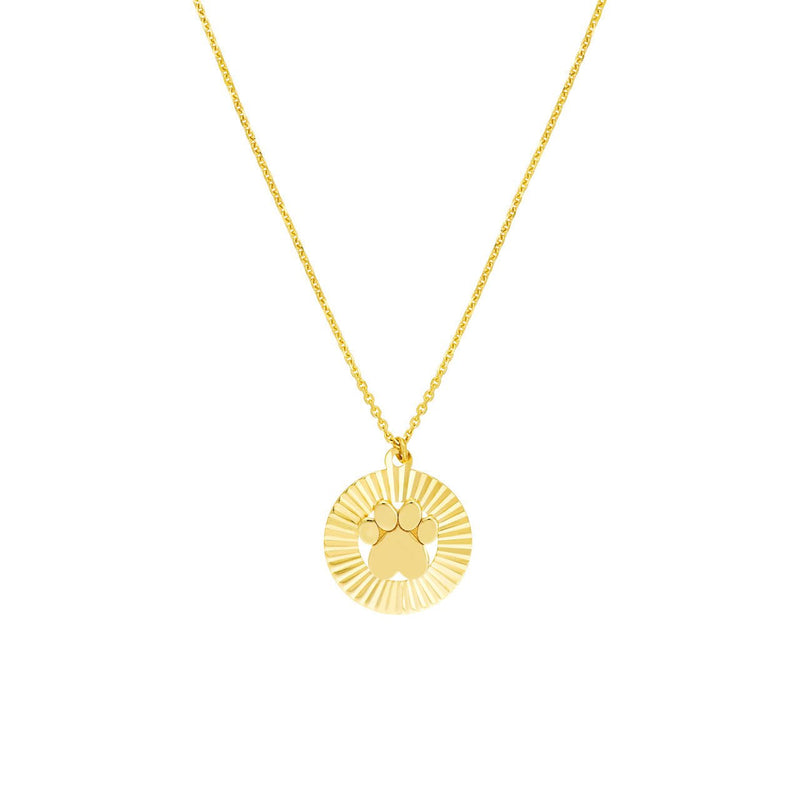 14K Gold Fluted Paw Disc Pendant Necklace