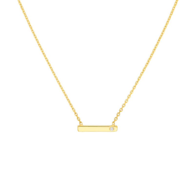 14K Gold Diamond Staple Pendant Necklace