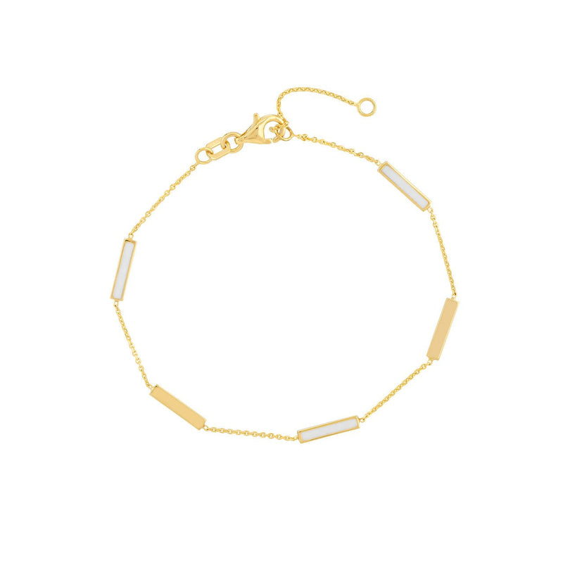 14K Gold White Enamel Alternating Bar Bracelet