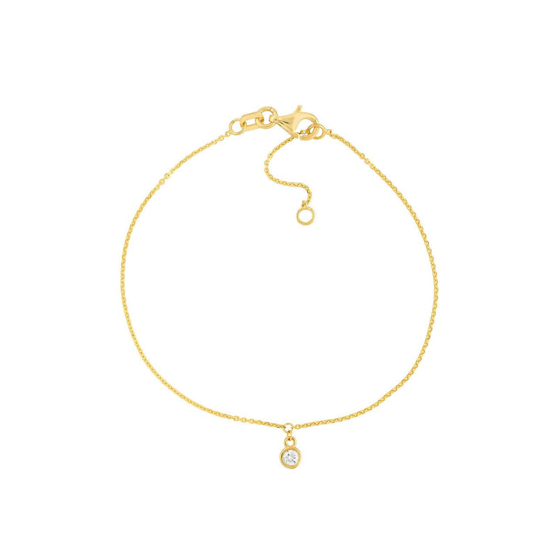 14K Gold Single Diamond Bezel Charm Bracelet