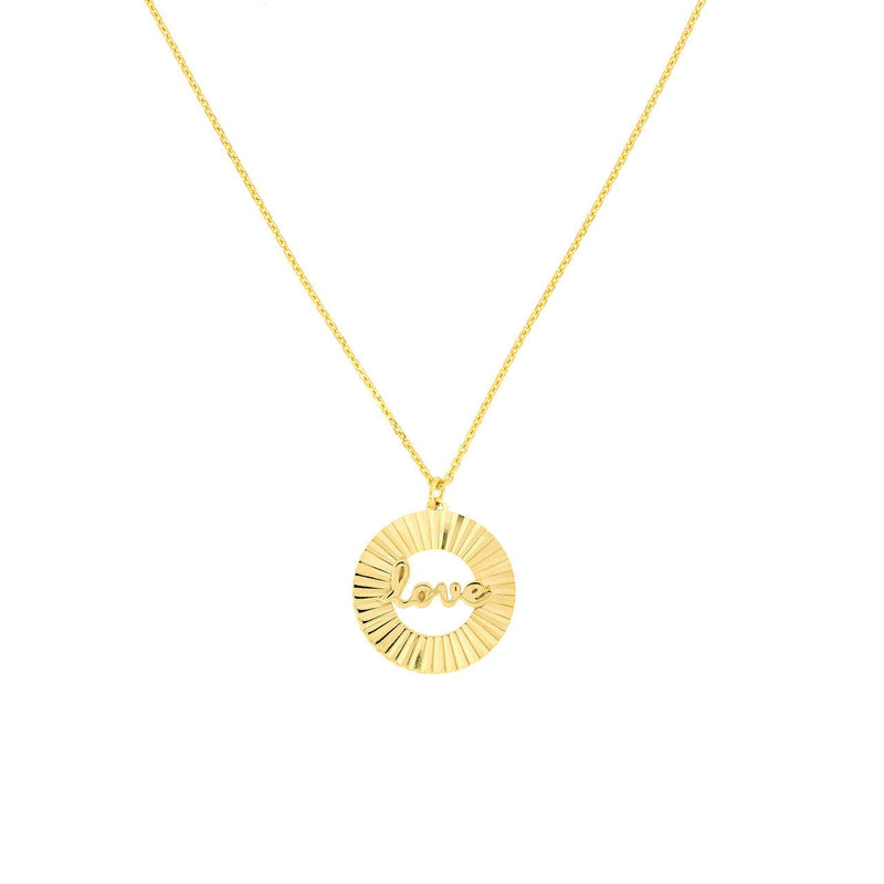 14K Gold Fluted Love Disc Pendant Necklace