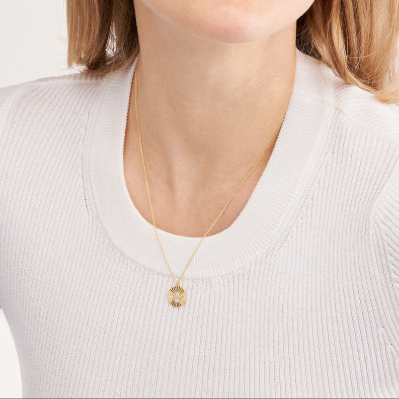 14K Gold Fluted Love Disc Pendant Necklace