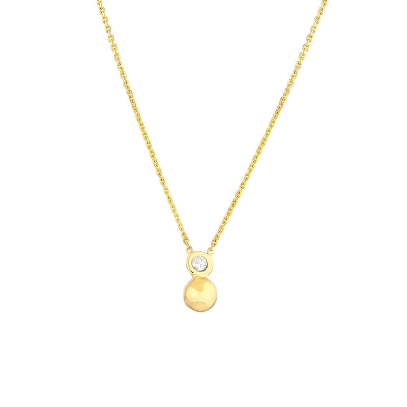 14K Gold Diamond Bead Bezel Pendant Necklace