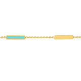14K Gold Turquoise Enamel Alternating Bar Bracelet