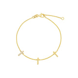 14K Gold Triple Cross Diamond Bracelet