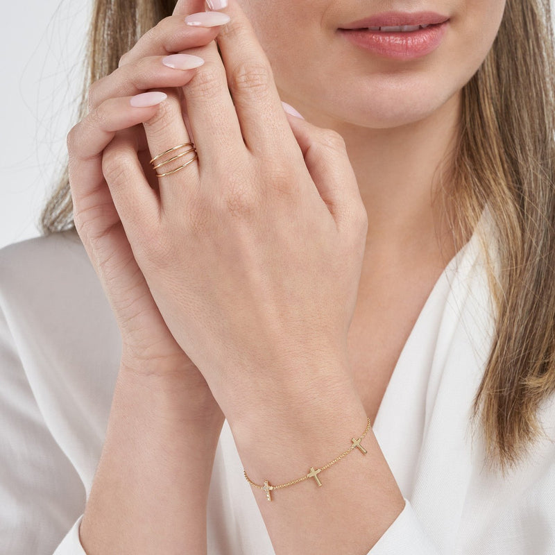 14K Gold Triple Cross Diamond Bracelet